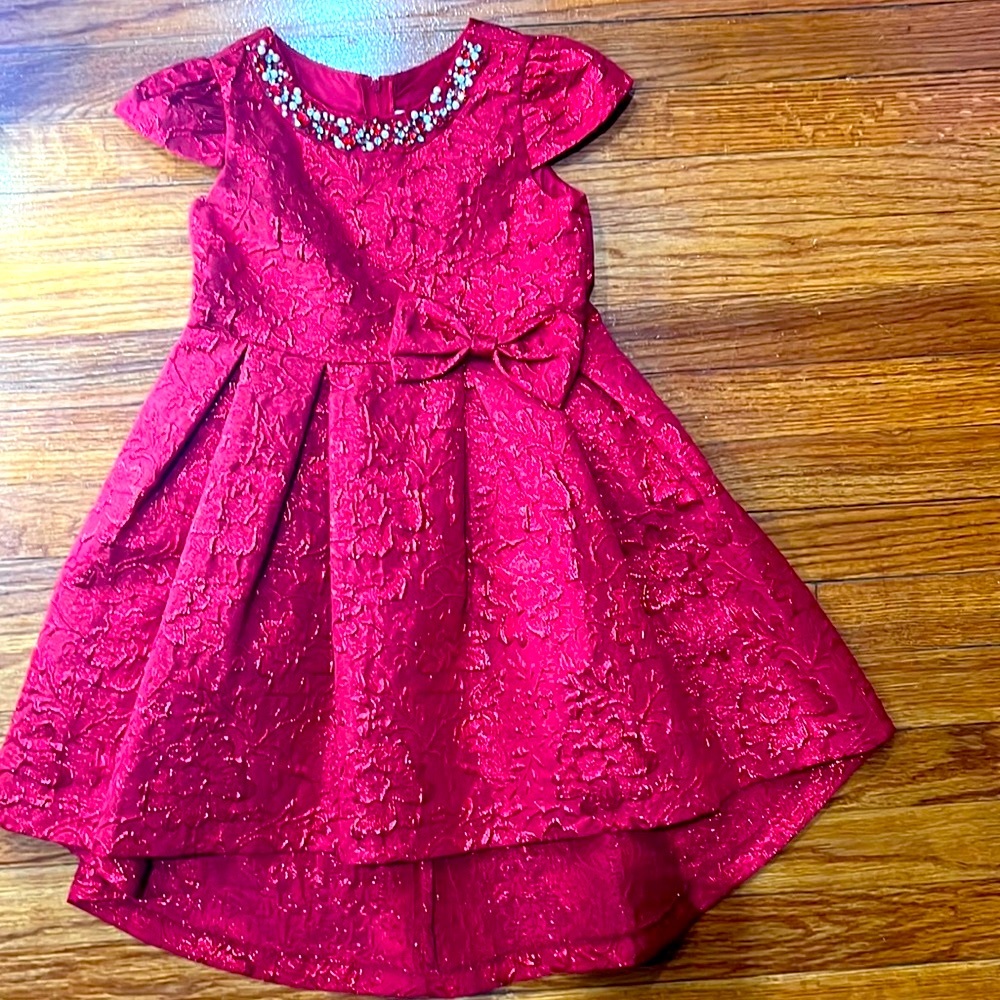 Rare Editions Pearls & Gems Red Detail Dress with cap sleeves, underskirt lining